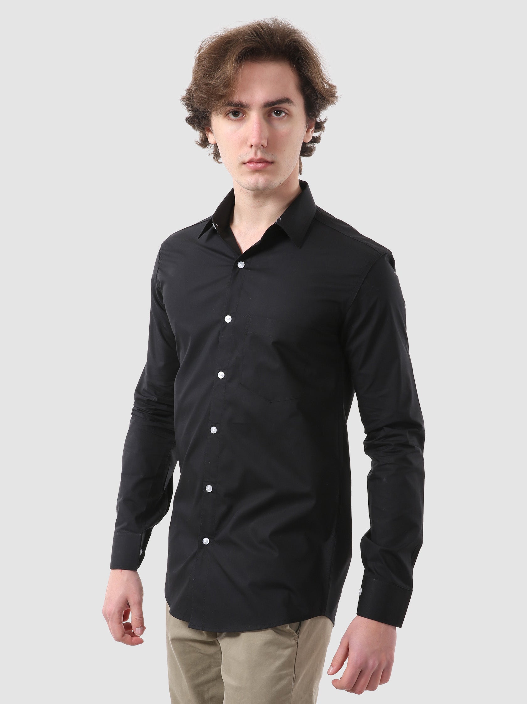 Men's Formal Full Sleeve Plain Shirt in White by BLUE ROBED, fit view