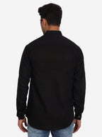 BLUE ROBED Men Double Button Slim Fit Casual Kurta in Black view 18