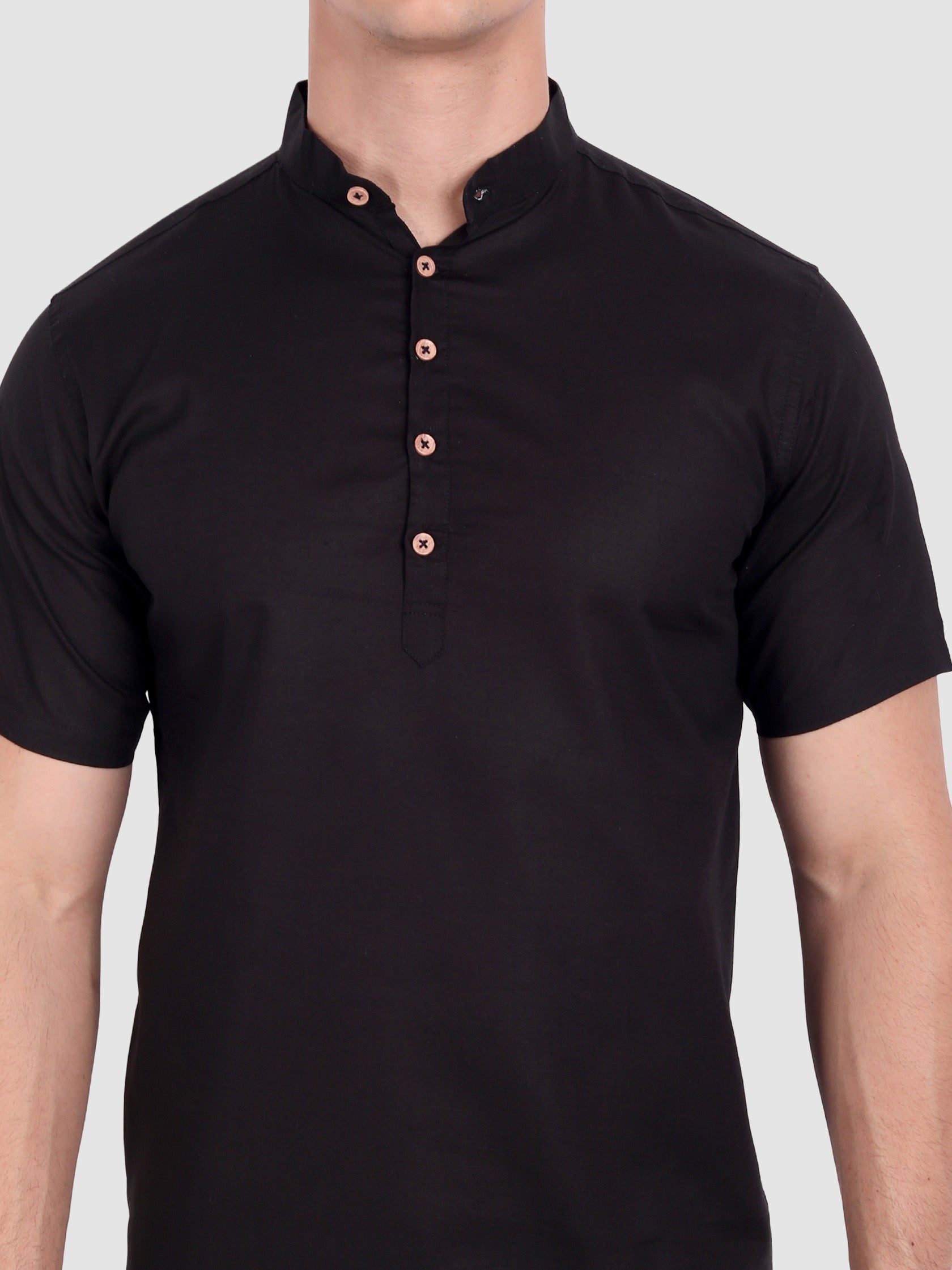 BLUE ROBED men's Half Sleeve Casual Cotton Kurta Daily Wear in Black view 13