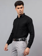 Men's Full Sleeve Spread Collar Premium Casual Shirt for Men in Black by BLUE ROBED, front view