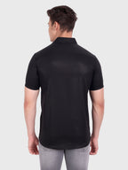 Men's Casual Half Sleeve Silver Button Shirt in Black by BLUE ROBED, fabric detail