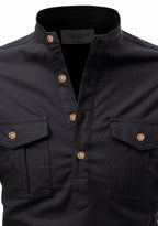 BLUE ROBED men's Casual Slim Fit Full Sleeve Double Pocket Cotton Kurta in Black view 24