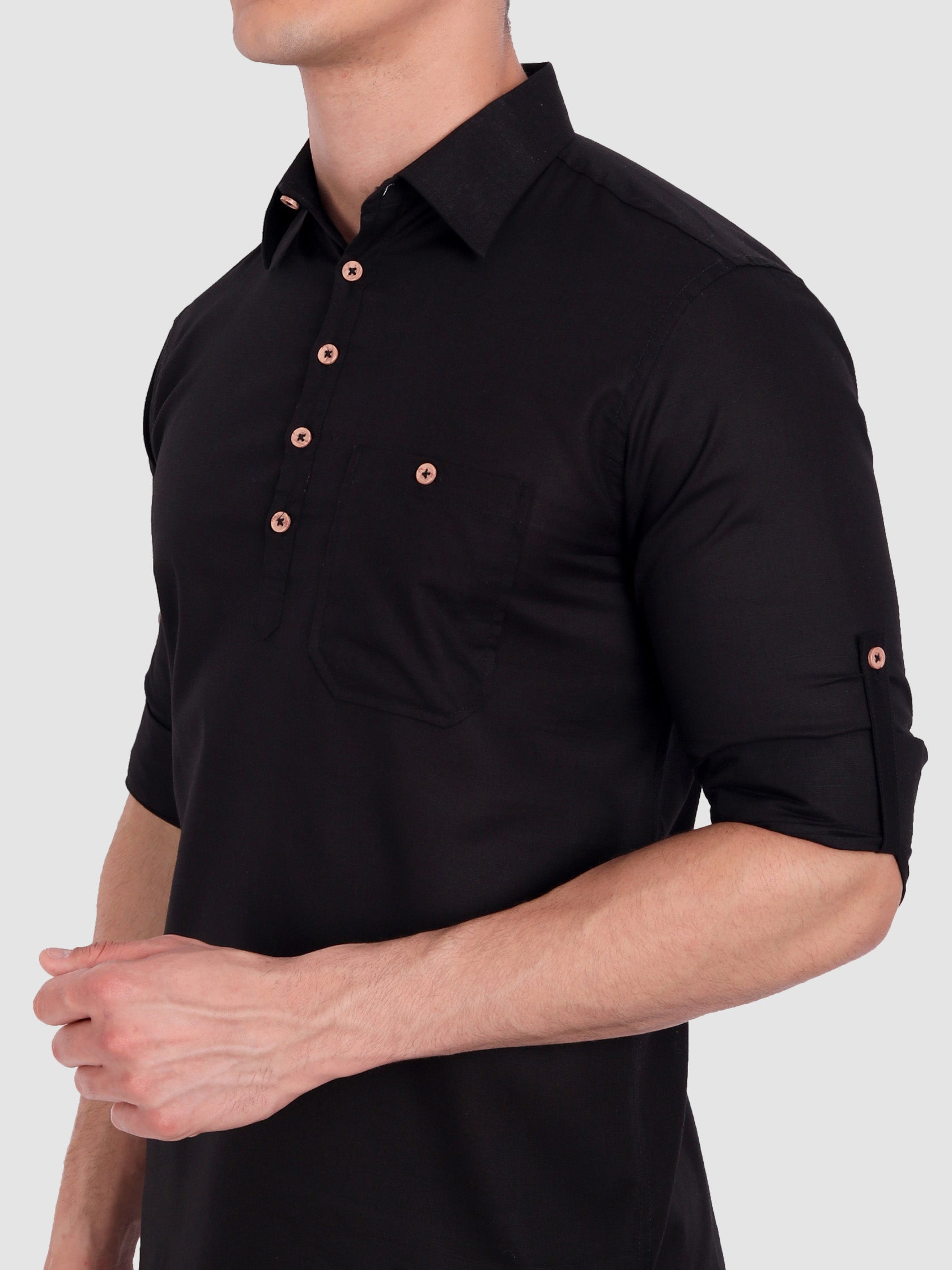 BLUE ROBED men's Full Sleeve Casual Cotton Kurta in Black view 23