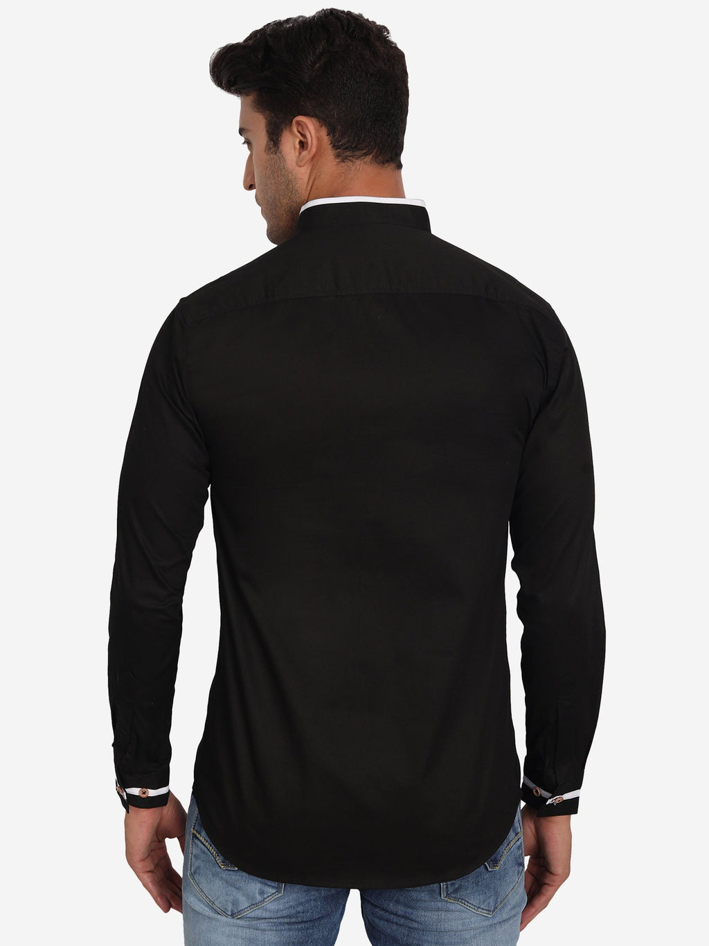 Men's Casual Shirt Full Sleeve Oxford Design Shirt in Black by BLUE ROBED, side view