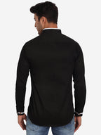 Men's Casual Shirt Full Sleeve Oxford Design Shirt in Black by BLUE ROBED, side view
