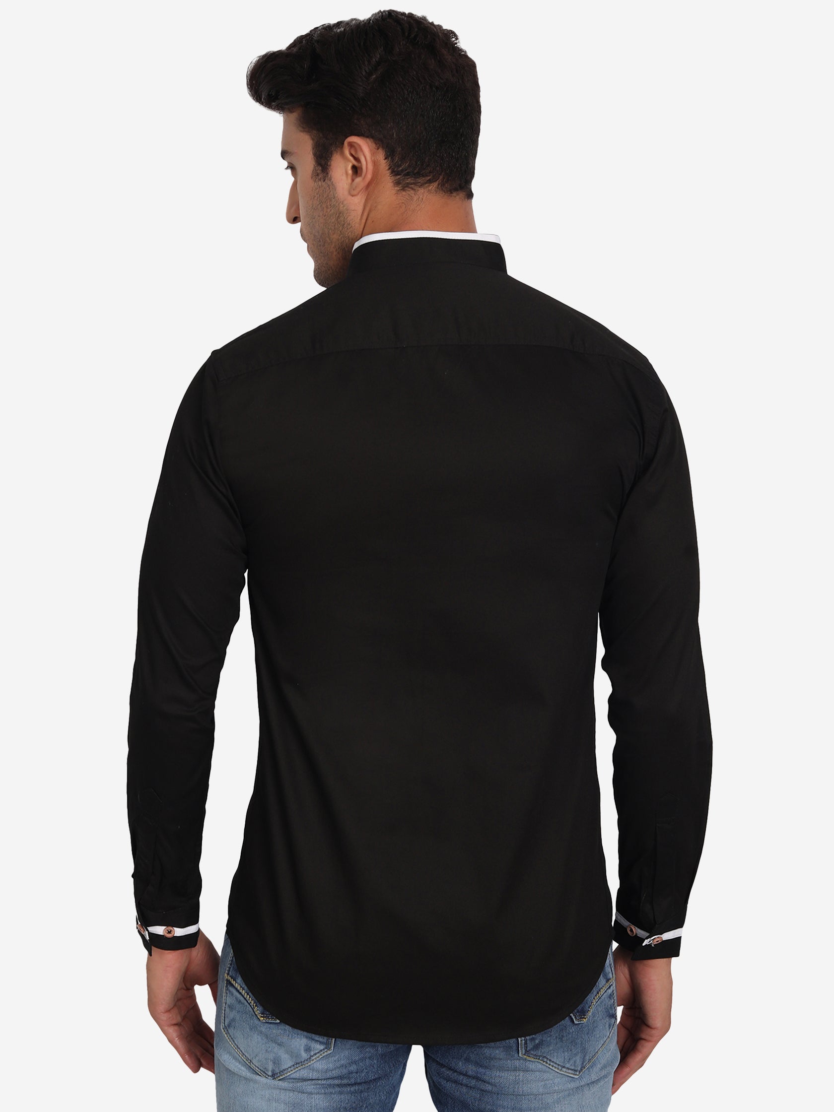 Men's Casual Shirt Full Sleeve Oxford Design Shirt in Black by BLUE ROBED, side view
