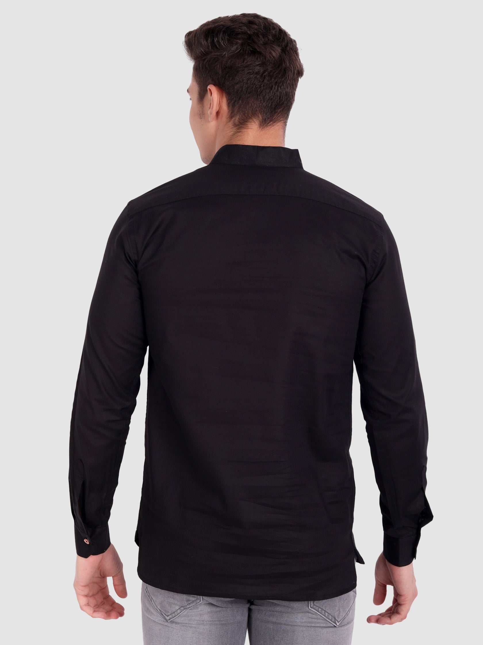 BLUE ROBED men's Casual Slim Fit Full Sleeve Cotton Kurta in Black view 40