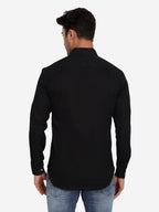 BLUE ROBED Men Pure Cotton Broad Placket Short Kurta in Black view 16