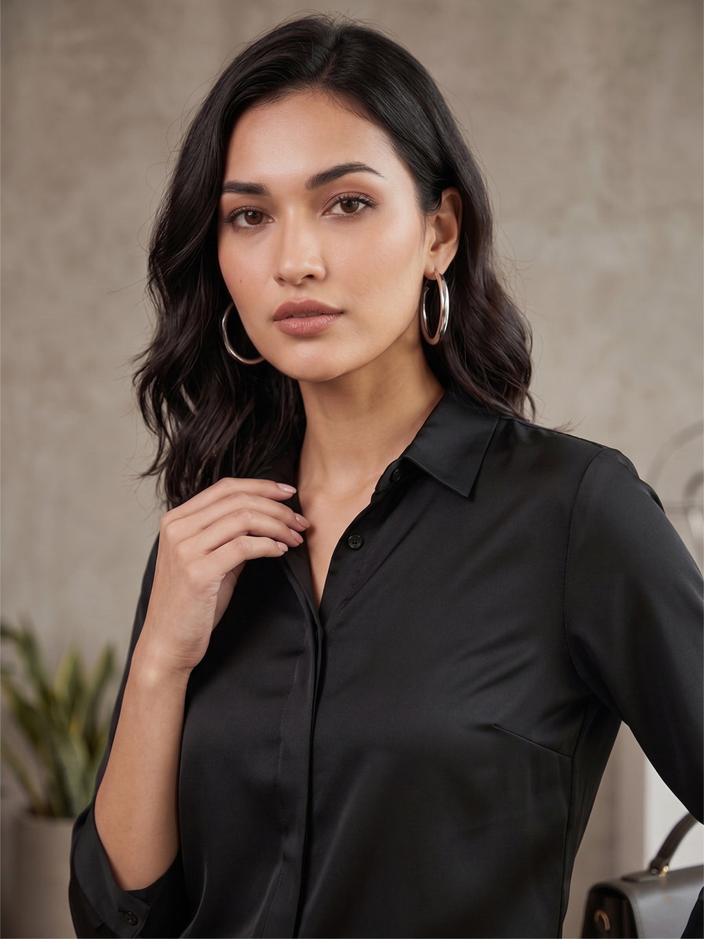 Women’s Solid Formal Shirt – Black | Viscose Rayon Fabric | 3/4th Sleeves