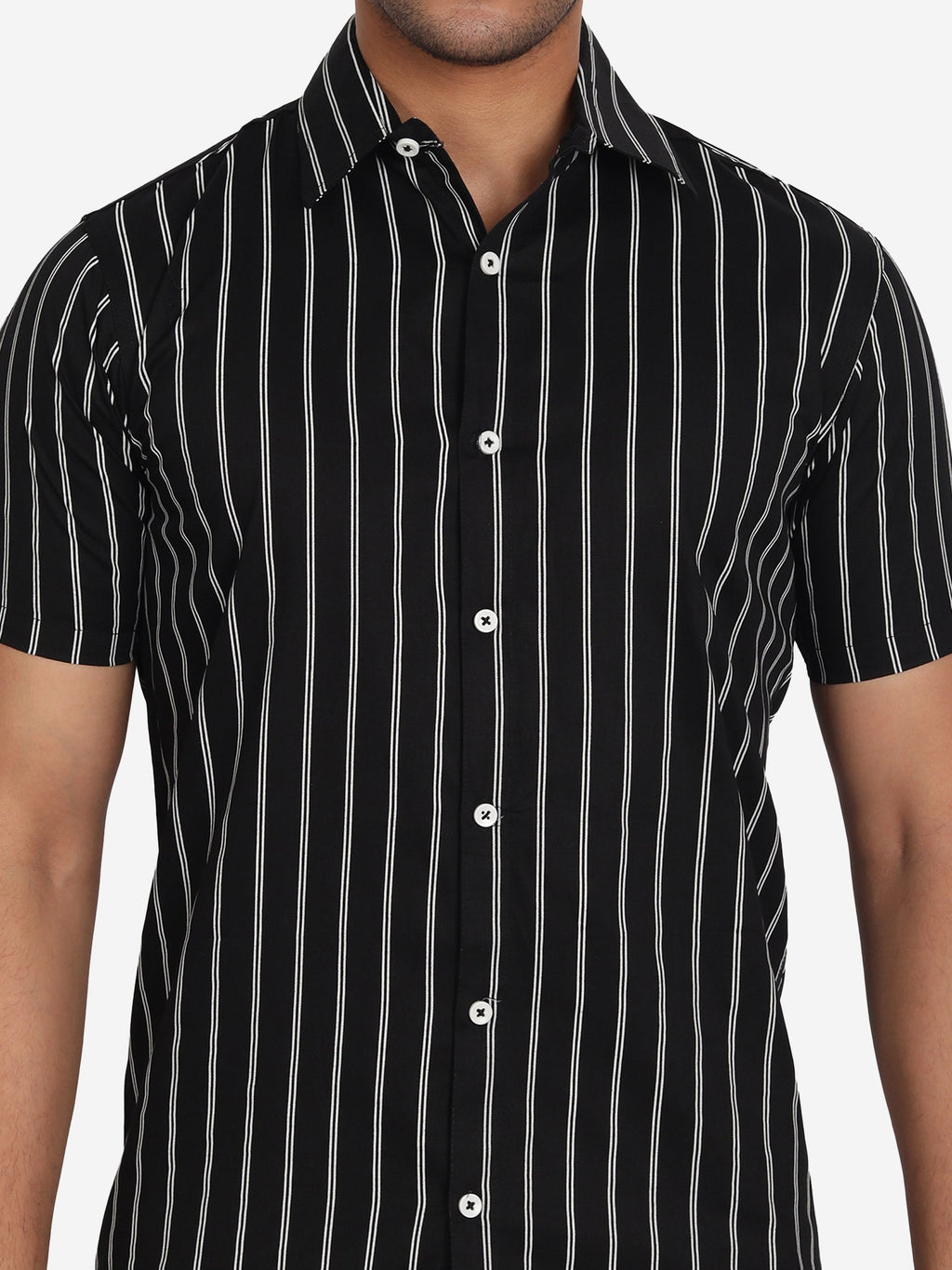 Men's Double Strip Half Sleeve Shirt in Black by BLUE ROBED, back view