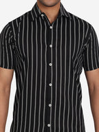 Men's Double Strip Half Sleeve Shirt in Black by BLUE ROBED, back view