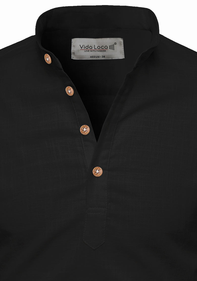 BLUE ROBED men's Casual Slim Fit Full Sleeve Kurta in Black view 11