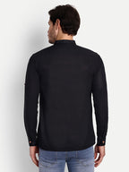 BLUE ROBED men's Casual Slim Fit Full Sleeve Double Pocket Cotton Trendy Kurta in Black view 38
