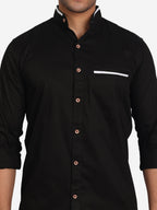 Men's Casual Shirt Full Sleeve Oxford Design Shirt in Black by BLUE ROBED, back view