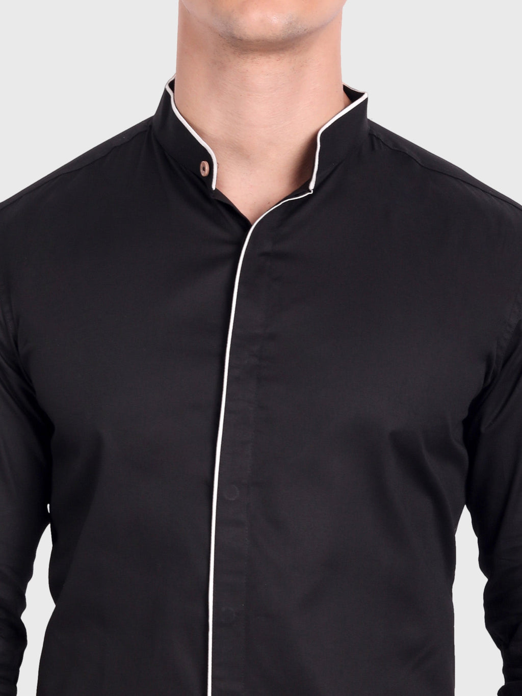 Men's Shoulder Piping Full Sleeve Shirt in Black by BLUE ROBED, back view