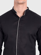 Men's Shoulder Piping Full Sleeve Shirt in Black by BLUE ROBED, back view