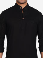 BLUE ROBED Men Pure Cotton Broad Placket Short Kurta in Black view 17