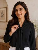Women Solid Tie-Up Neck Crepe Top