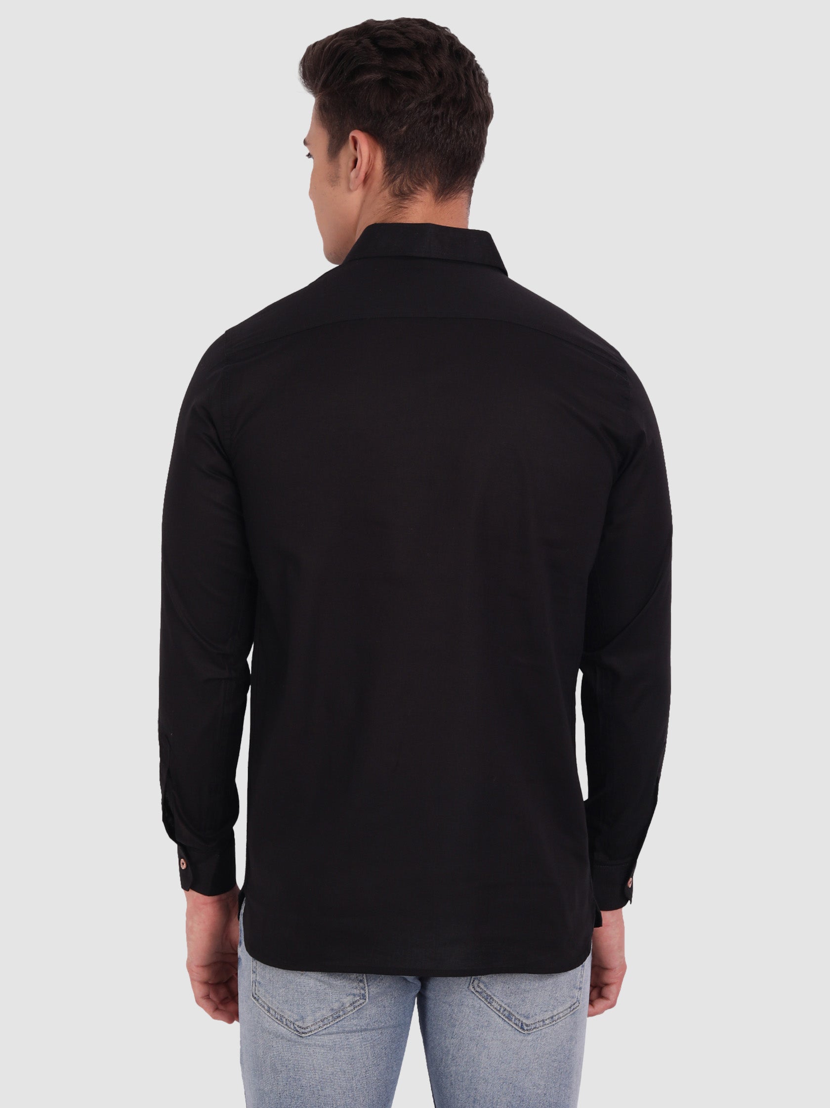 BLUE ROBED men's Full Sleeve Casual Cotton Kurta in Black view 24