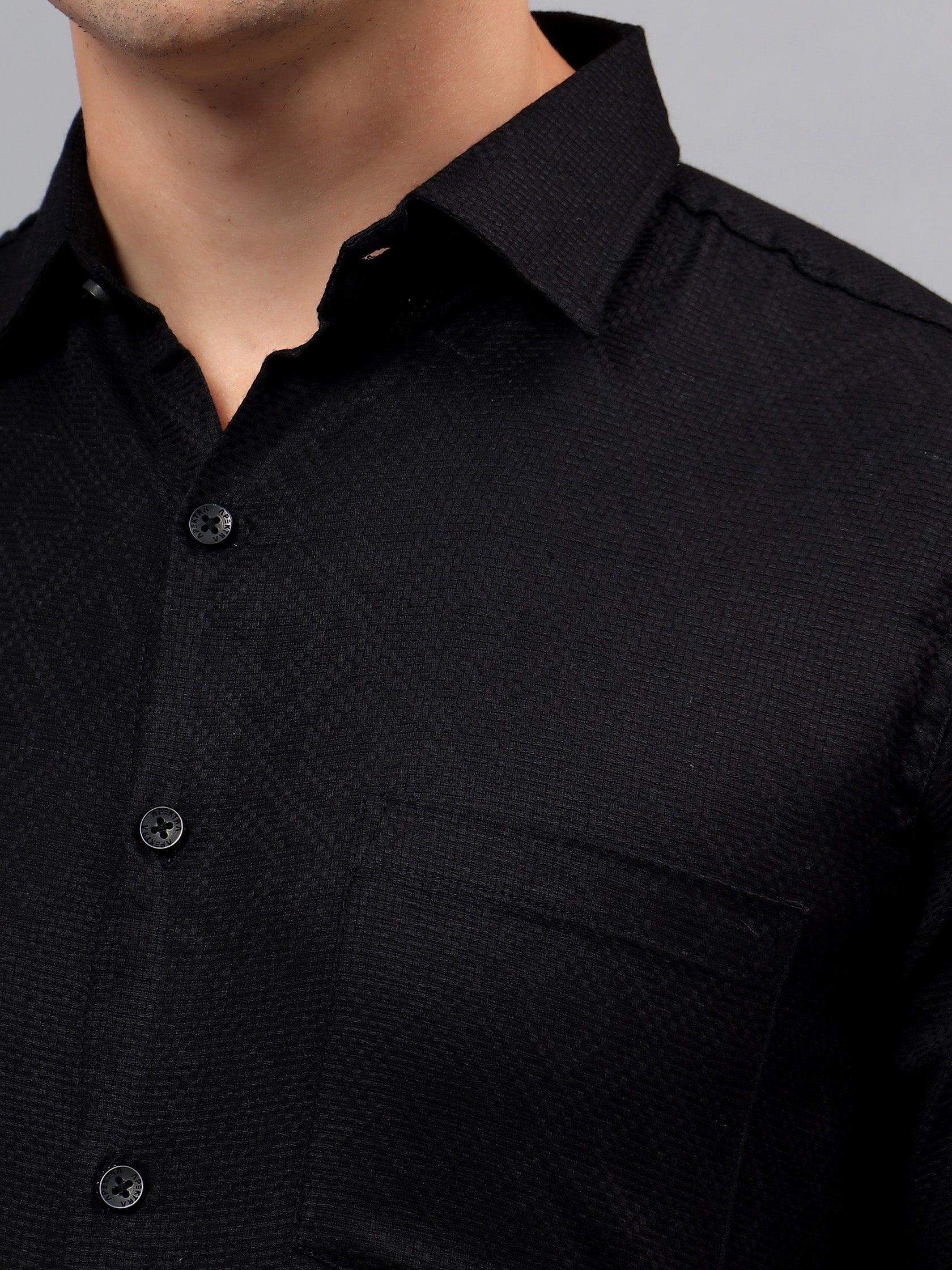Men's Full Sleeve Spread Collar Premium Casual Shirt for Men in Black by BLUE ROBED, style view