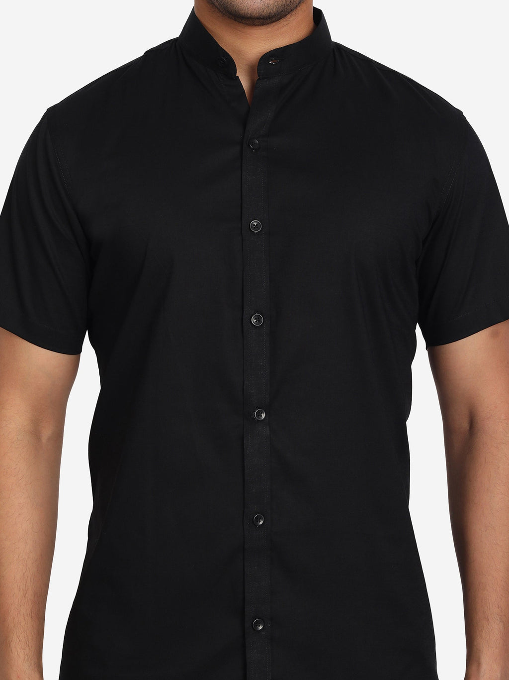 Men's Pure Cotton Mandarin Collar Casual Half Sleeve Shirt in White by BLUE ROBED, front view