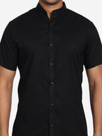 Men's Pure Cotton Mandarin Collar Casual Half Sleeve Shirt in White by BLUE ROBED, front view