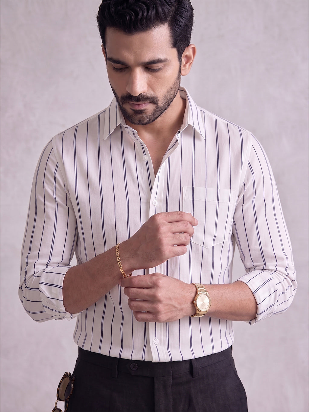 Men's Pure Cotton Striped Casual Shirt | Full Sleeve Button-Down Shirt | Regular Fit