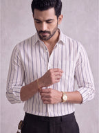 Men's Pure Cotton Striped Casual Shirt | Full Sleeve Button-Down Shirt | Regular Fit