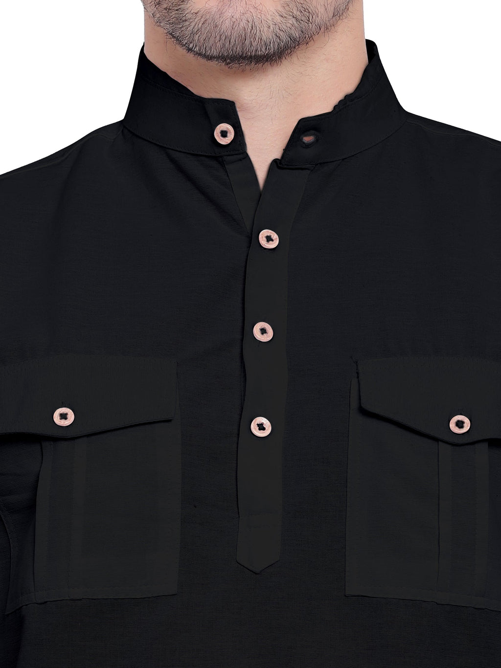 BLUE ROBED men's Casual Slim Fit Full Sleeve Double Pocket Cotton Kurta in Black view 31