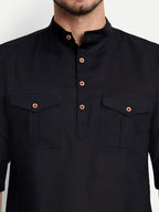 BLUE ROBED men's Casual Slim Fit Full Sleeve Double Pocket Cotton Trendy Kurta in Black view 39