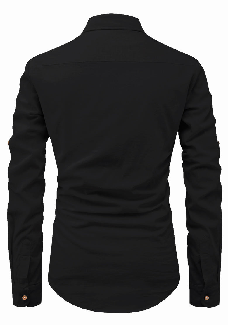 BLUE ROBED men's Full Sleeve Casual Cotton Kurta in Black view 29