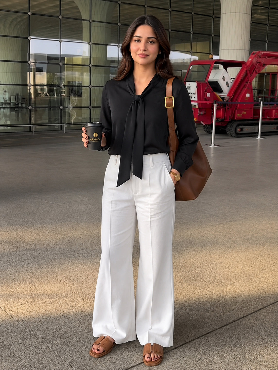 Women Solid Tie-Up Neck Crepe Top