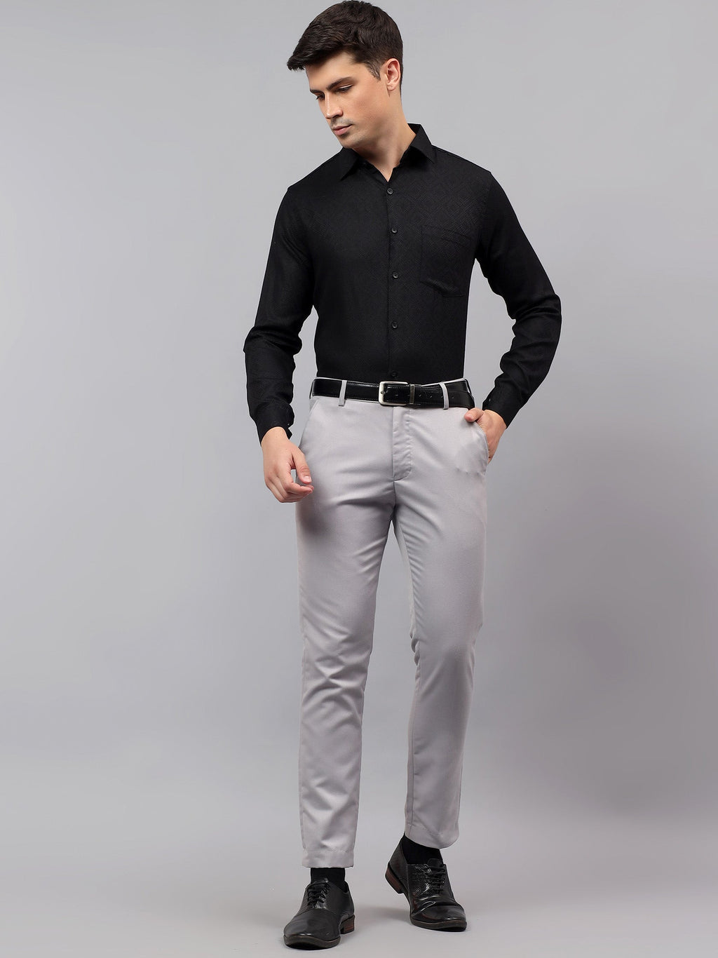 Men's Full Sleeve Spread Collar Premium Casual Shirt for Men in Black by BLUE ROBED, side view