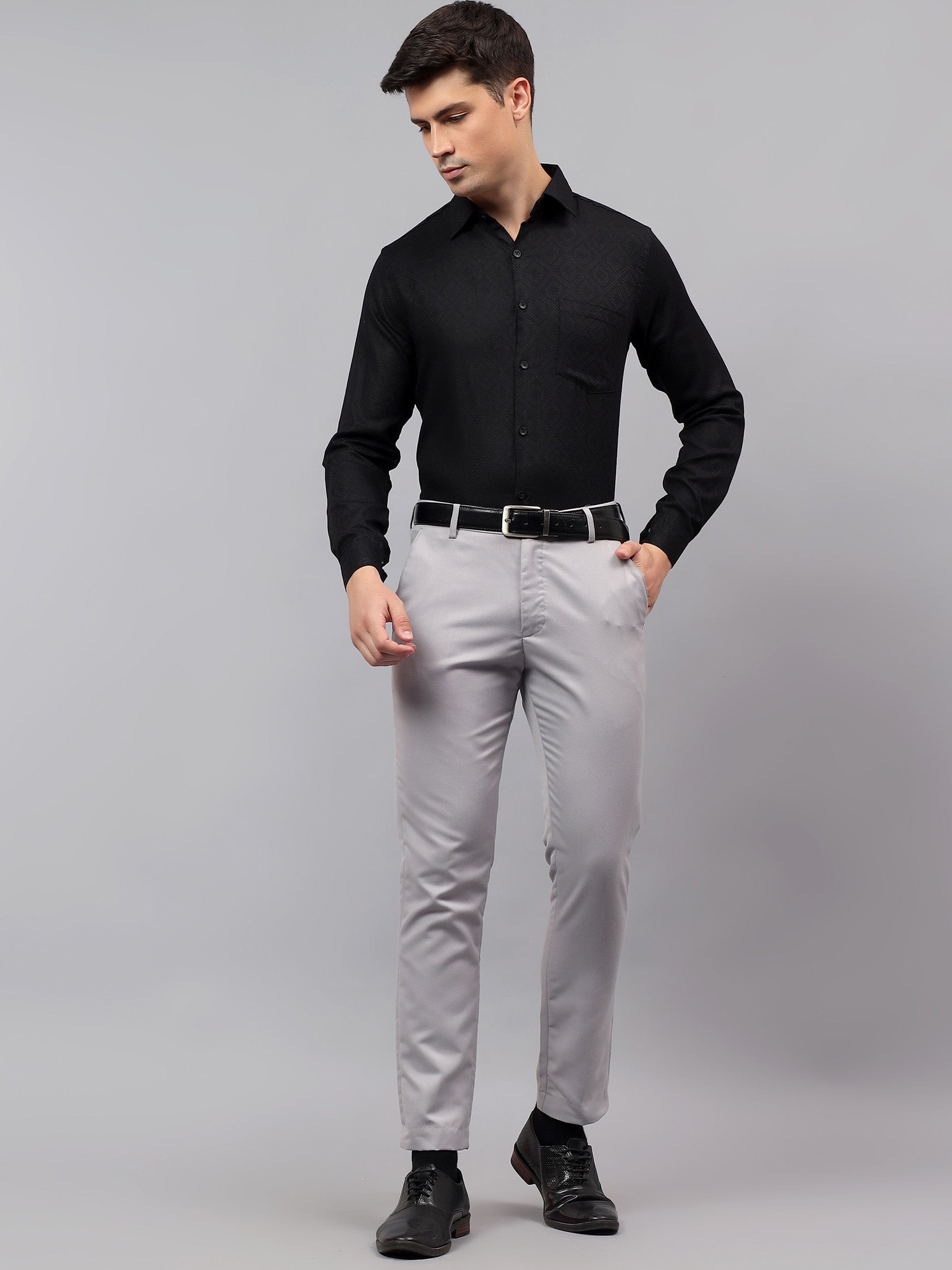 Men's Full Sleeve Spread Collar Premium Casual Shirt for Men in Black by BLUE ROBED, side view