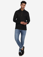 BLUE ROBED Men Cotton Slim Fit Short kurta in Black view 5