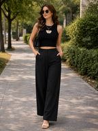 BLUE ROBED Black Color Trousers For Women And Girls
