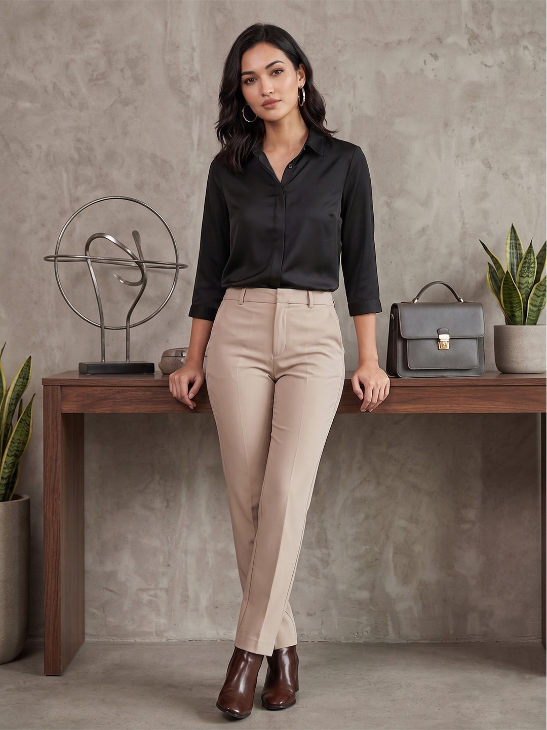 Women’s Solid Formal Shirt – Black | Viscose Rayon Fabric | 3/4th Sleeves
