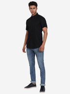 Men's Pure Cotton Mandarin Collar Casual Half Sleeve Shirt in White by BLUE ROBED, side view