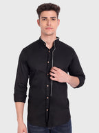 Men's Shoulder Piping Full Sleeve Shirt in Black by BLUE ROBED, detail view