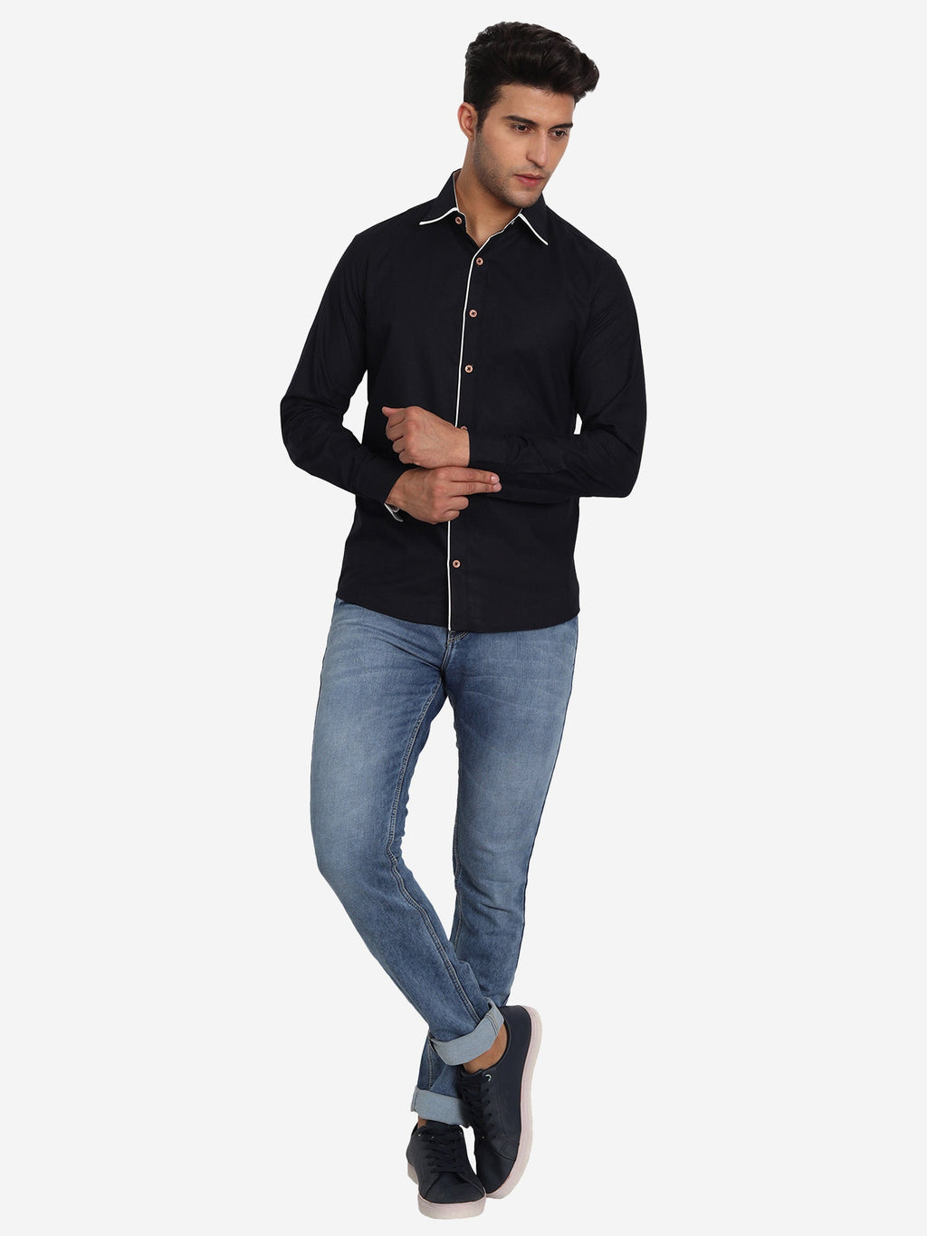 Men's Casual Full Sleeve XMan Shirt in White by BLUE ROBED, detail view