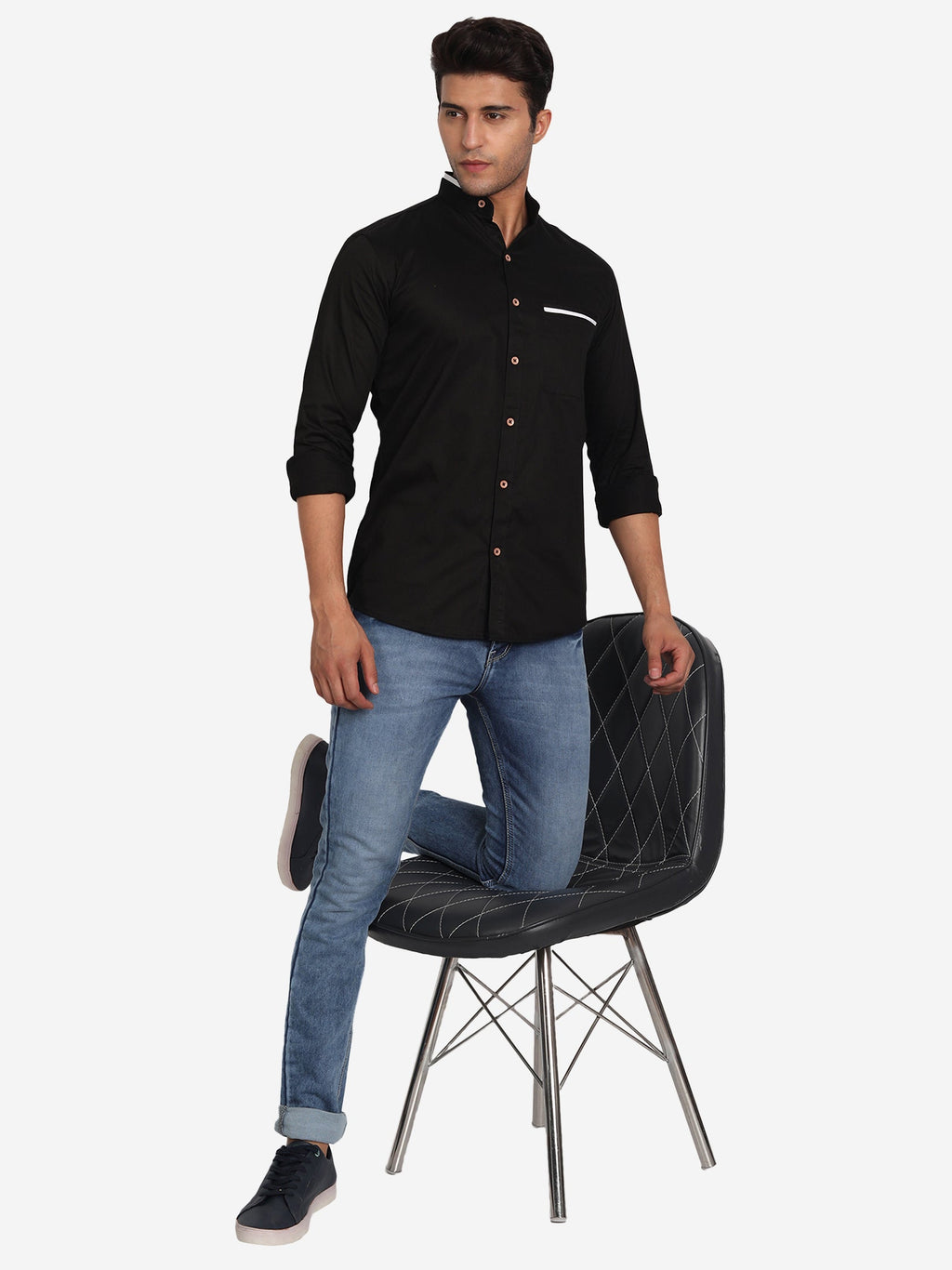 Men's Casual Shirt Full Sleeve Oxford Design Shirt in Black by BLUE ROBED, style view