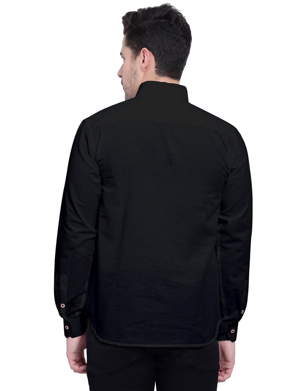 BLUE ROBED men's Casual Slim Fit Full Sleeve Double Pocket Cotton Kurta in Black view 32