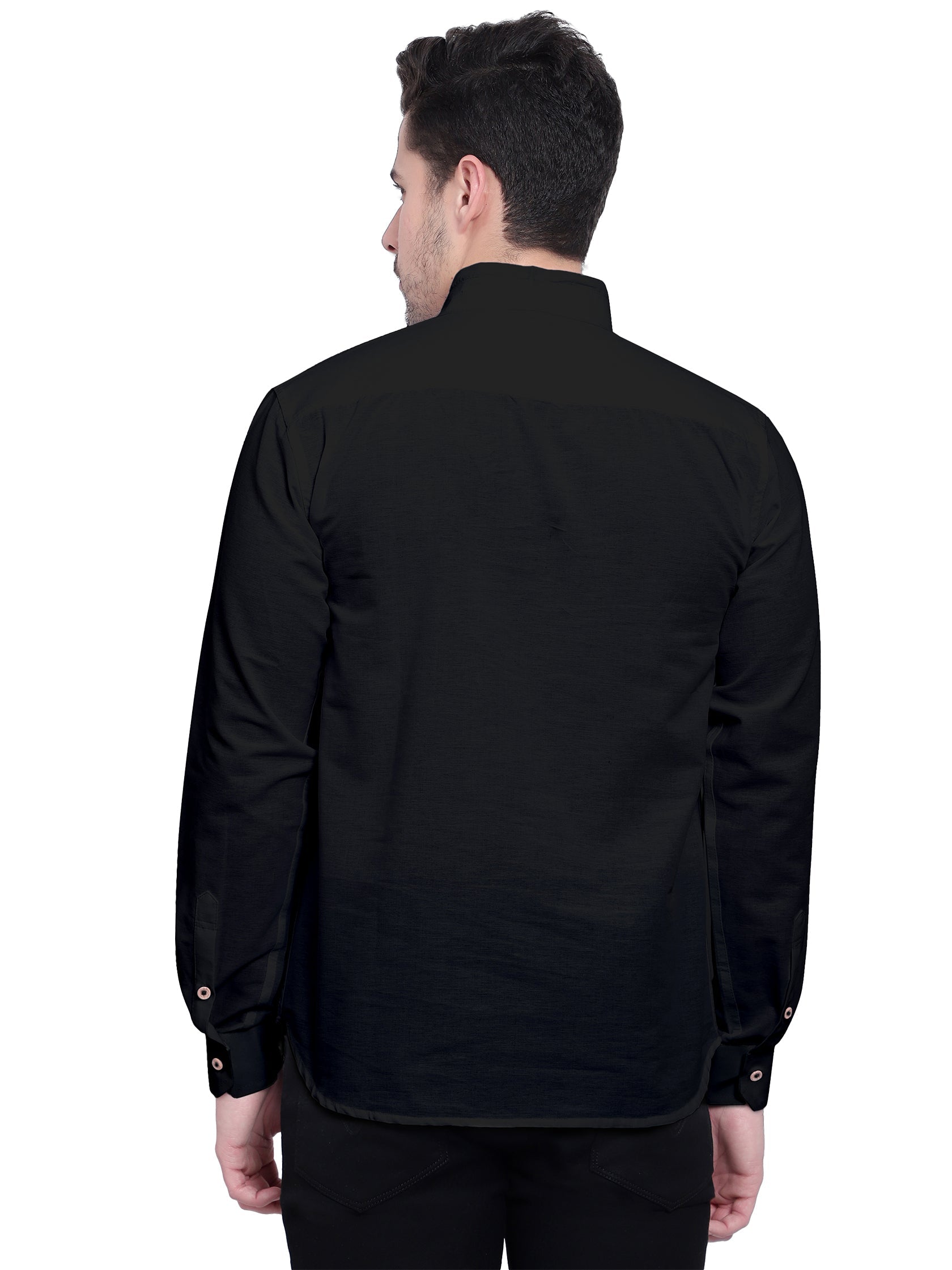 BLUE ROBED men's Casual Slim Fit Full Sleeve Double Pocket Cotton Kurta in Black view 32
