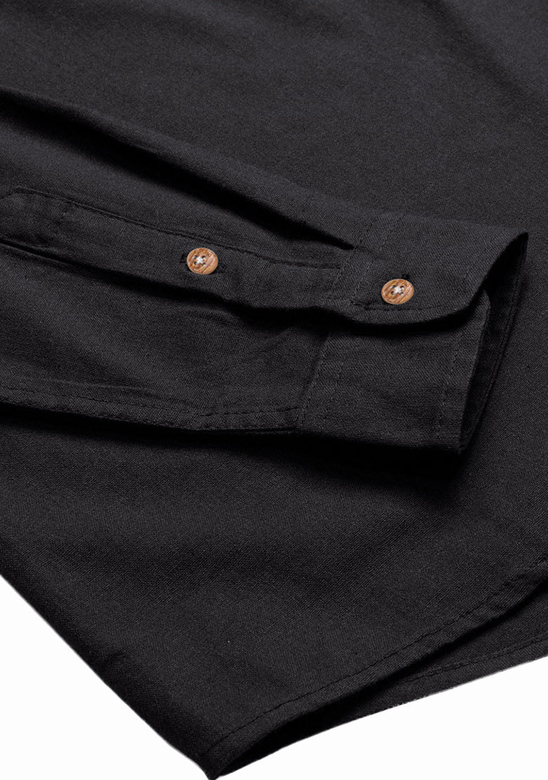 BLUE ROBED men's Casual Slim Fit Full Sleeve Double Pocket Cotton Kurta in Black style A view 27