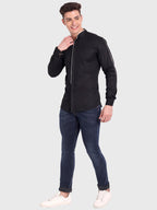 Men's Shoulder Piping Full Sleeve Shirt in Black by BLUE ROBED, style view