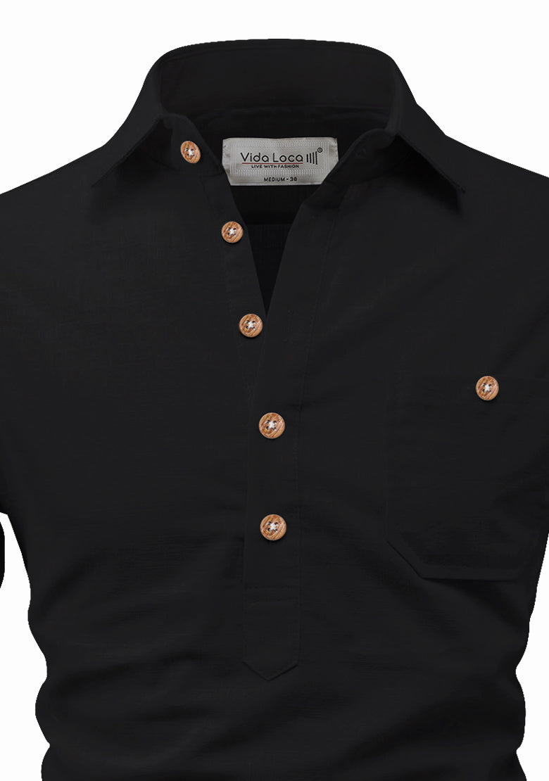 BLUE ROBED men's Full Sleeve Casual Cotton Kurta in Black view 30