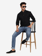 BLUE ROBED Men Pure Cotton Broad Placket Short Kurta in Black view 19