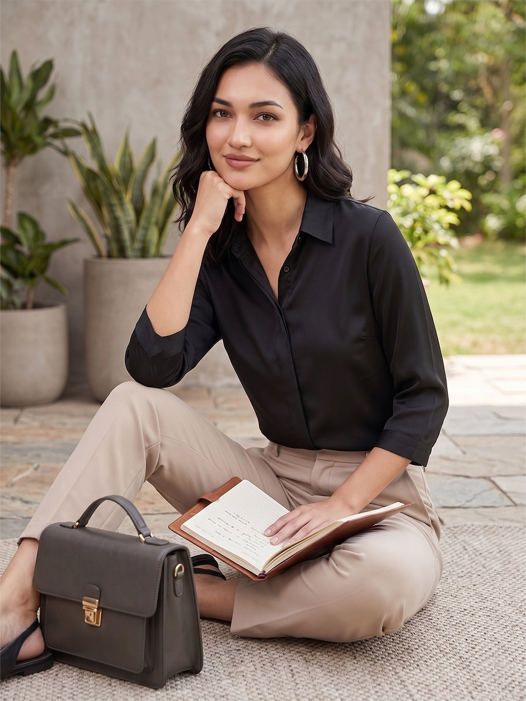 Women’s Solid Formal Shirt – Black | Viscose Rayon Fabric | 3/4th Sleeves