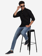 BLUE ROBED Men Double Button Slim Fit Casual Kurta in Black view 21