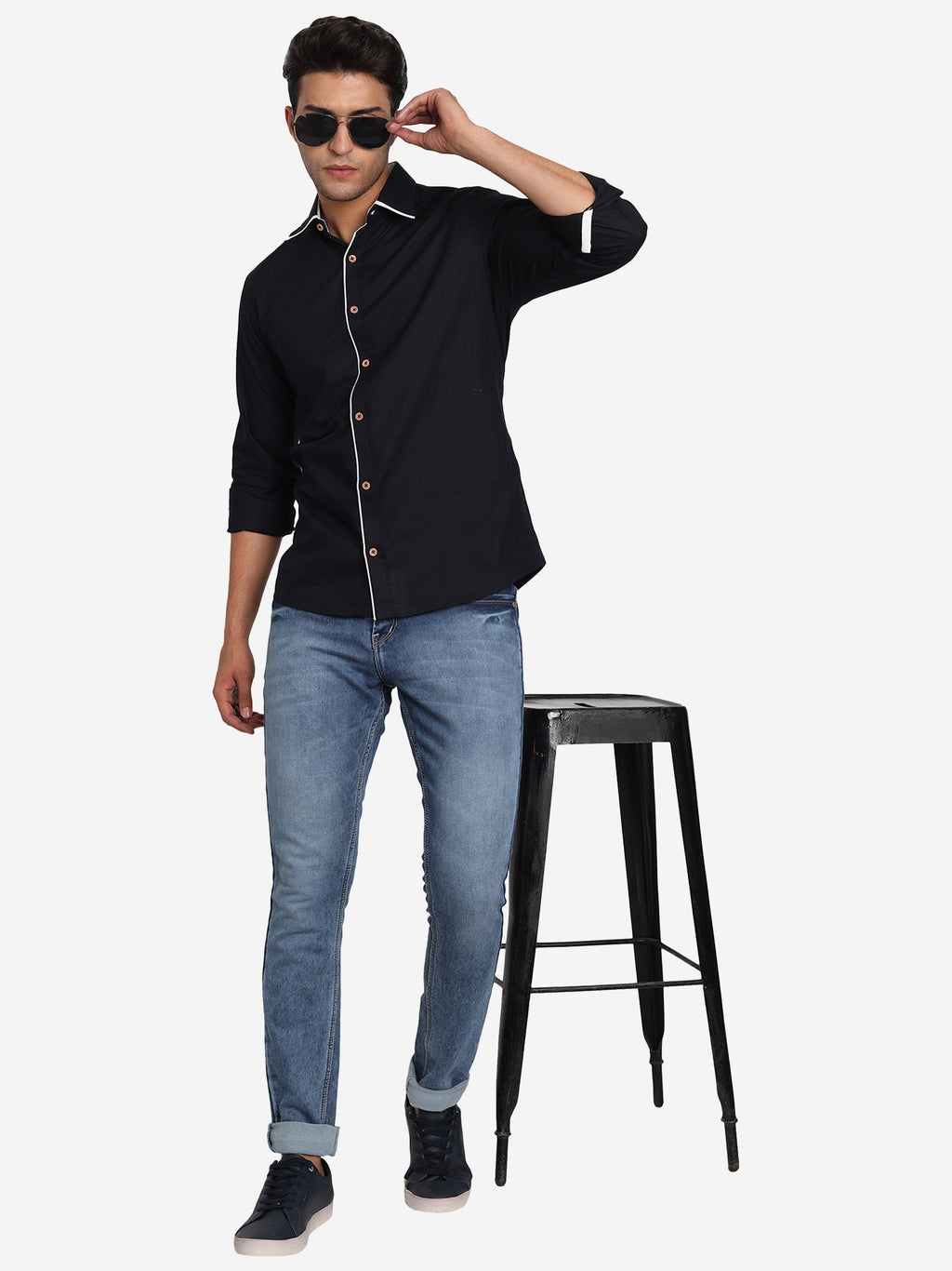 Men's Casual Full Sleeve XMan Shirt in White by BLUE ROBED, fit view